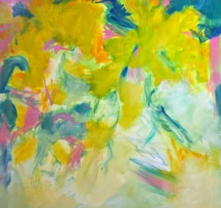 The yellow tree in pink - Soft pastel and oil on linen - 44x42 in. - 2025